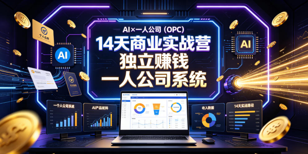 AI×一人公司(OPC)14天商业实战营，用AI帮你搭建一个属于你自己的、能独立賺钱的一人公司系统-网创资源站