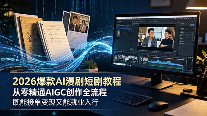 2026 爆款 AI 漫剧短剧教程 从零精通 AIGC 创作全流程 既能接单变现又能就业入行-网创资源站