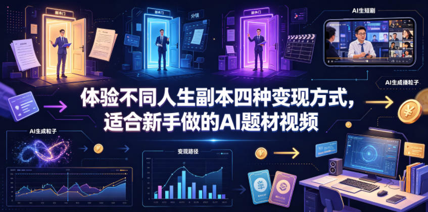 体验不同人生副本四种变现方式，适合新手做的AI题材视频-网创资源站
