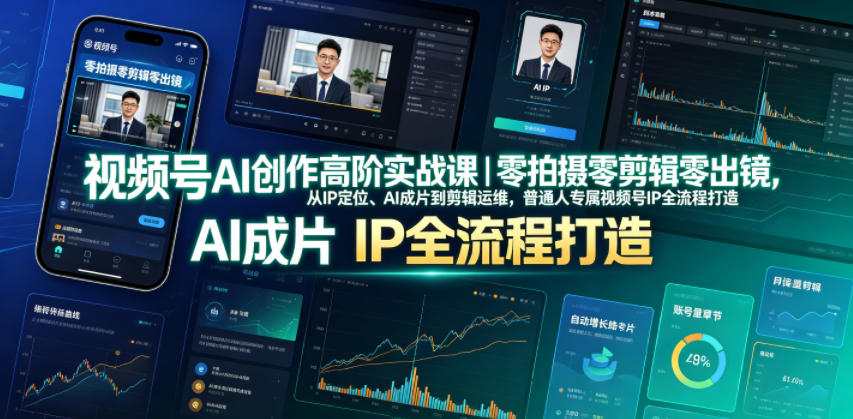 视频号AI创作高阶实战课｜零拍摄零剪辑零出镜，从IP定位、AI成片到剪辑运维，普通人专属视频号IP全流程打造-网创资源站