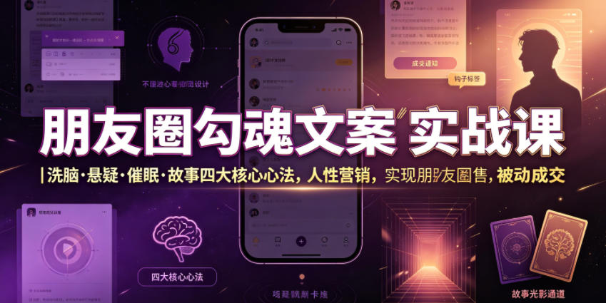 朋友圈勾魂文案实战课｜洗脑·悬疑·催眠·故事四大核心心法，吃透人性营销，实现朋友圈不销而售被动成交-网创资源站