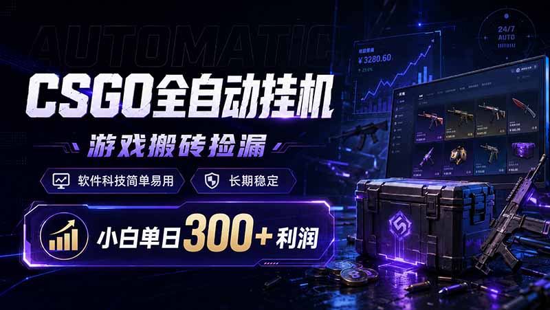 CSGO全自动挂机，游戏搬砖捡漏，软件科技简单易用，长期稳定，小白单日300+利润-网创资源站