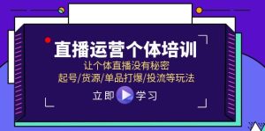 （11636期）直播运营个体培训，让个体直播没有秘密，起号/货源/单品打爆/投流等玩法-网创资源站