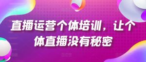 直播运营个体培训,让个体直播没有秘密,起号、货源、单品打爆、投流等玩法-网创资源站
