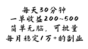 （11764期）每天30分钟，一单收益200~500，简单无脑，可批量放大，每月稳定1万+的…-网创资源站