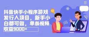 抖音快手小程序游戏发行人项目,新手小白都可做,单条视频收益9000+-网创资源站