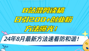 (11975期)B站混剪读稿日引200+创业粉方法4.0曝光,24年8月最新方法Ai一键操作 速…-网创资源站