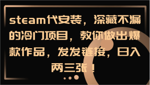 steam代安装，深藏不漏的冷门项目，教你做出爆款作品，发发链接，日入两三张！-网创资源站