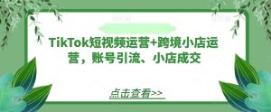 TikTok短视频运营+跨境小店运营,账号引流、小店成交-网创资源站