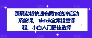 跨境老板快速布局TK的冷启动系统课，TikTok全案运营课程，小白入门最佳选择-网创资源站