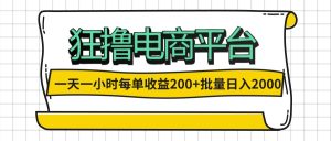 （12463期）一天一小时 狂撸电商平台 每单收益200+ 批量日入2000+-网创资源站