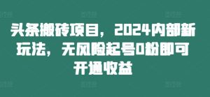 头条搬砖项目，2024内部新玩法，无风险起号0粉即可开通收益-网创资源站