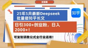 25年5月最新Deepseek批量做知乎长文，日引300+创业粉，日入1k+，可复制调教公式全行业适用-网创资源站