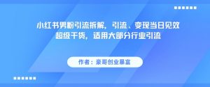 小红书男粉引流拆解，引流、变现当日见效超级干货，适用大部分行业引流-网创资源站