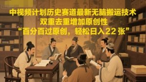 中视频计划历史赛道最新无脑搬运技术，双重去重增加原创性，百分百过原创，轻松日入2张-网创资源站