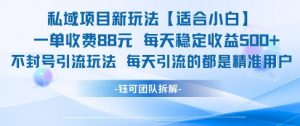 私域项目新玩法【适合小白】 一单收费88.每天稳定收益几张-网创资源站