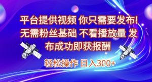 平台提供视频，你只需要发布， 无需粉丝基础，不看播放量，发布成功即获报酬，日入3张【揭秘】-网创资源站