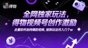 全网独家玩法，得物视频号创作激励 去重软件加持爆款视频，矩阵玩法月入几个w【揭秘】-网创资源站