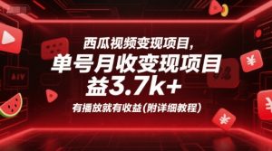 西瓜视频变现项目，单号月收益3.7k+，有播放就有收益(附详细教程)-网创资源站