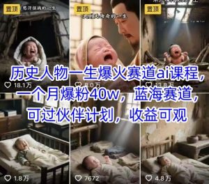 历史人物一生爆火赛道ai课程，一个月爆粉40w，蓝海赛道，可过伙伴计划，收益可观-网创资源站