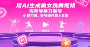 用AI生成美女跳舞视频，视频号暴力起号，小白可做，多号操作日入5张-网创资源站