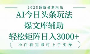 今日头条2025年最新暴利玩法,一键生成爆款,轻松实现矩阵日入3000+-网创资源站