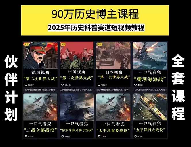 图片[1]-历史短视频赛道变现课，百集素材库应用，文案剪辑技巧，账号运营全案-网创资源站