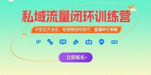 私域流量闭环训练营:IP定位方法论,短视频创作技巧,直播转化策略-网创资源站