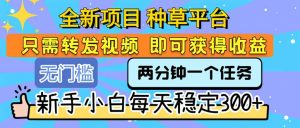 全新项目 种草平台 只需要转发任务视频 即可获得收益 新手小白每天300+-网创资源站