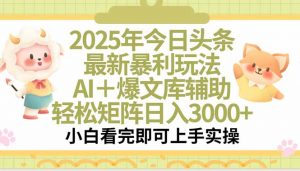 2025年今日头条最新暴利玩法,一键生成爆款,轻松实现矩阵日入3000+-网创资源站