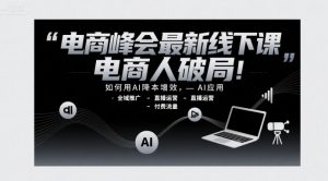 电商峰会最新线下课，电商人破局，如何用AI降本增效，AI应用-全域推广-直播运营-付费流量-网创资源站