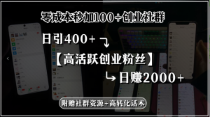 零成本秒加100+创业社群,日引400+高活跃创业粉丝,日赚2000+,附赠社…-网创资源站