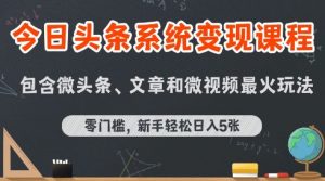 今日头条AI玩法系统课程,最新前沿变现玩法拆解,零门槛,新手轻松日入5张-网创资源站
