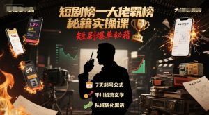 短剧榜一大佬霸榜秘籍实操课，短剧爆单秘籍-网创资源站