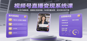 视频号直播变现系统课,账号开通装修、直播全流程准备、私域流量运营、成交转化技巧等-网创资源站