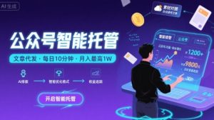 【公众号托管 】我提供文章，你复制发布，每天10分钟，最高躺入1W【揭秘】-网创资源站