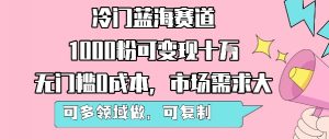 冷门蓝海赛道，1000粉可变现十W，无门槛0成本，市场需求大，可多领域做，可复制性强-网创资源站