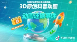 自制3D原创科普动画教程，动画还原事件，抖音最新热门赛道，可过伙伴计划-网创资源站