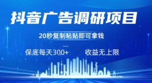 抖音广告调研项目，只需复制粘贴广告即可挣钱，任务不限量，一天稳定3张-网创资源站