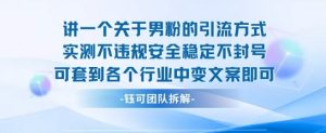 2025关于男粉的引流方式实测不违规安全稳定不封号可套到各个行业中变文案即可-网创资源站