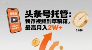 【头条号托管 】我存视频到草稿箱，你每天5分钟发布，最高月入2W+【揭秘】-网创资源站