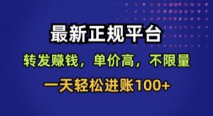 最新正规平台，转发賺钱，单价高，不限量，一天轻松进账100+【揭秘】-网创资源站