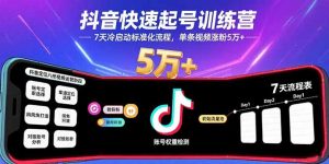 抖音快速起号训练营，7天冷启动标准化流程，单条视频涨粉5万+-网创资源站