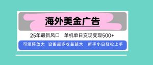 最新海外广告美金，全自动挂机，单机单日500+，可矩阵放大，新手小白轻…-网创资源站