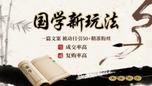 国学新玩法：一篇文案 被动日引50+精准粉丝成交率高 复购率高-网创资源站