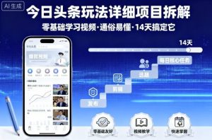 今日头条玩法详细项目拆解,零基础学习视频 通俗易懂 14天搞定它-网创资源站