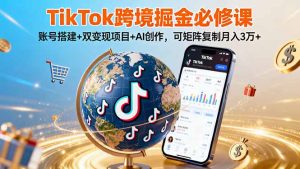 TikTo跨境掘金必修课,账号搭建+双变现项目+AI创作,可矩阵复制月入3万+-网创资源站