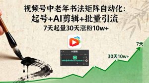 视频号中老年书法矩阵自动化:起号+AI剪辑+批量引流 7天起量30天涨粉10w+-网创资源站