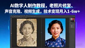 AI数字人制作教程，老照片修复、声音克隆、视频生成，技术变现月入1-6w+-网创资源站