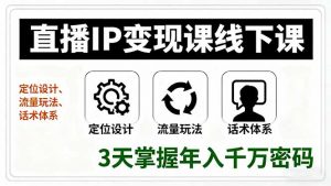 直播IP变现课线下课，定位设计、流量玩法、话术体系，3天掌握年入千万密码-网创资源站